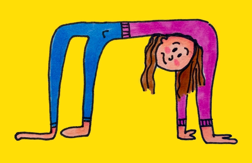 vrouw in de vorm van een tafel omdat ze zich klein houdt en denkt dat ze niet kan tekenen